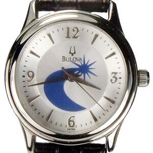 BULOVA Model C8341116 Round Case Silver Womens Watch and Dark Bronze Leather ...